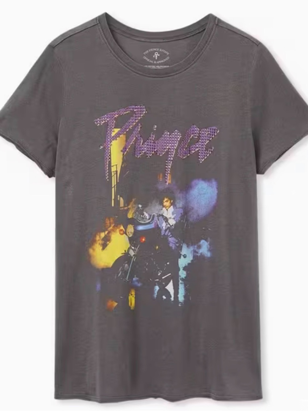 Prince Graphic Tee - Gray with Purple Rhinestone